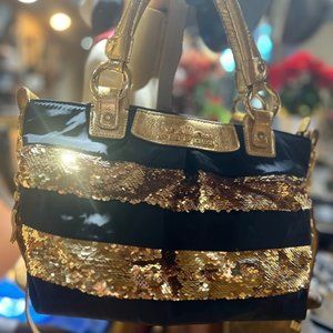 Brighton My Flat in London Nylon Leather Bag Gold Sequins Excellent Condition